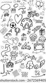 El fondo del Vector presenta íconos de doodle con un tema de parque de atracciones.