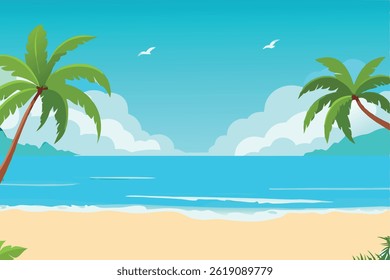 Vetor fundo com uma cena de praia de verão.