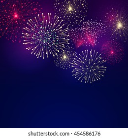 Vector background with festive colorful fireworks. File contains clipping mask.