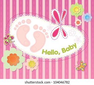 vector background with festive flowers and embroidery. Welcome infant baby.