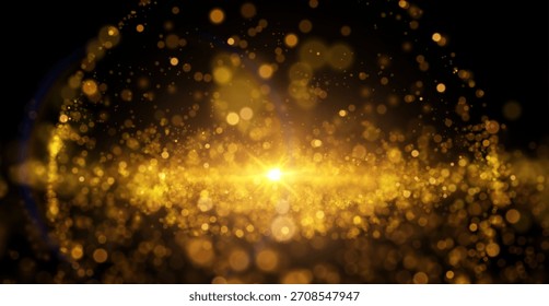 Fondo de Vector con un círculo de bokeh dorado ardiente. Composición de lujo con oro, energía de fuego dinámica y sentido de elegancia premium. Perfecto para invitaciones exclusivas a eventos y presentaciones corporativas