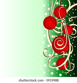 Vector background with fir balls and ribbons