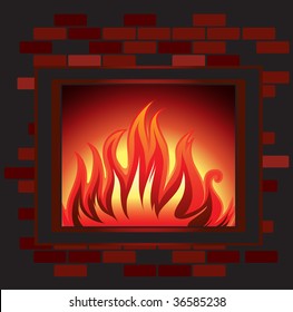 Vector Background with fire in the fireplace