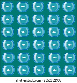 Vector background from fish in the aquarium, color blue flat style