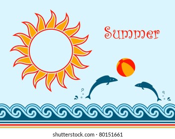 vector background with fishes playing with beach ball