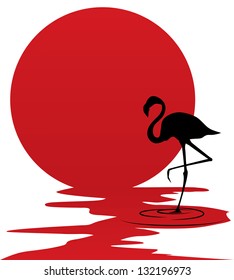 vector background with flamingo opposite the sun