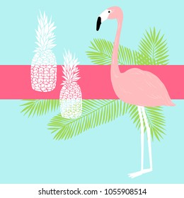 Vector background with flamingos and pineapple.