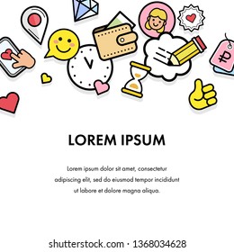 Vector background with flat icons. Social Media Concept