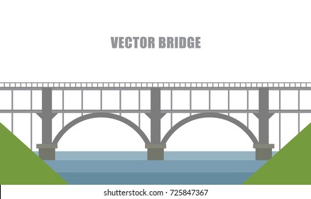 Vector background with flat river and bridge