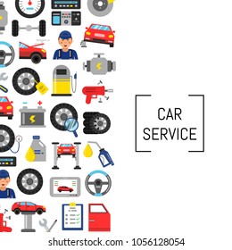 Vector background with flat style car service elements and place for text. Banner car service concept illustration