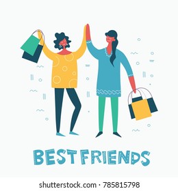 Vector background in a flat style off happy best friends 