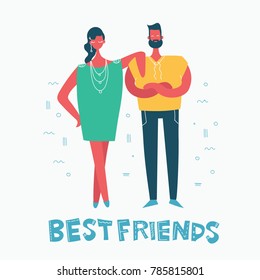 Vector background in a flat style off happy best friends 