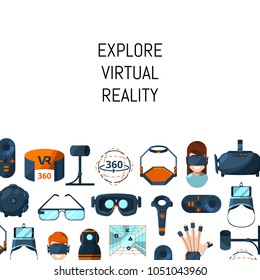Vector background with flat style virtual reality elements and place for text illustration