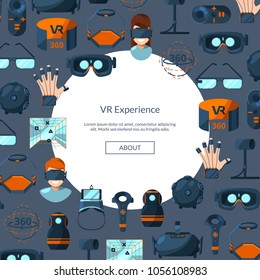 Vector background with flat style virtual reality elements around circle with place for text illustration