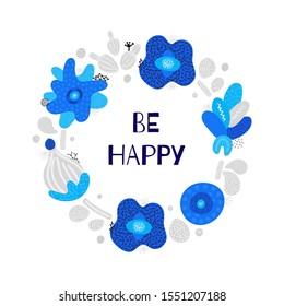 Vector background with floral composition. Frame of abstract hand drawn colorful flowers with different textures. Applique. Freehand style. Design for card, packaging, invitation, banner, cover