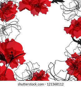 Fundo de vetor com quadro floral de flores de papoula