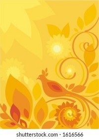 Fondo vectorial con adornos florales y un pájaro exótico.