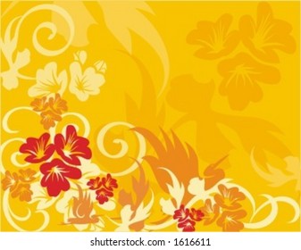 Vector background with floral ornaments and an exotic bird.