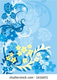 Vector background with floral ornaments and an exotic bird.