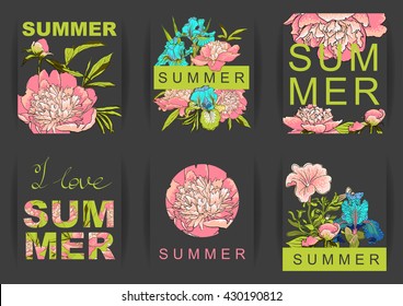 vector background floral background with peonies Vector decoration graphics, for greeting card I love summer