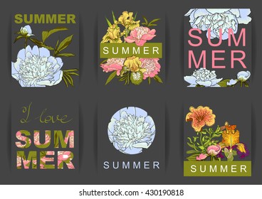 vector background floral background with peonies Vector decoration graphics, for greeting card I love summer