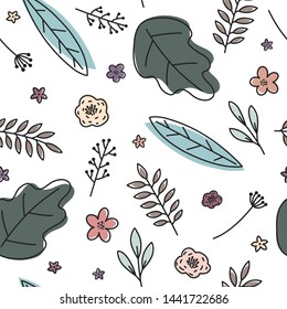 Vector background with floral seamless pattern Foliage flowers leaves cute contemporary Design print textile 