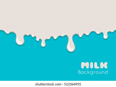 Vector background with flow and drip of milk. Splash drop cream, yogurt, white paint or dairy product. Abstract illustration of splashing. Cartoon design