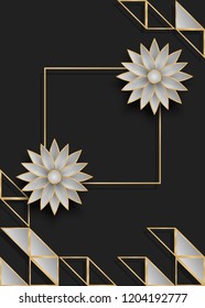 Vector background with flower ornaments isolated in black color