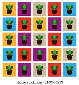Vector background flowerpot in a pot three leaves, colorful