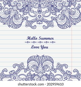Vector background with flowers. Abstract illustration in pen hand draw. Sketchy Notebook Doodles. Hand-Drawn Vector Illustration. Abstract seamless abstract flowers pattern. Endless background. 