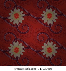 Vector background with flowers. Abstract seamless bright background from picturesque stylized beige, red and brown flowers. Lovely seamless pattern. Fabric for summer tropical holiday.