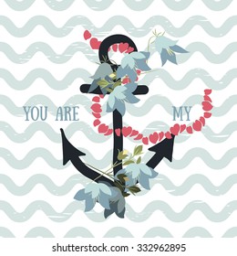 Vector background with flowers bellflower and anchor