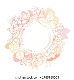 vector background of flowers and berries of garden fruit plants, trees