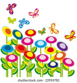 Vector background with flowers and butterflies