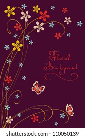 Vector Background with Flowers and Butterflies, Simple Design