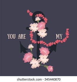 Vector background with flowers carnation and anchor