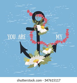 Vector background with flowers chamomile and anchor