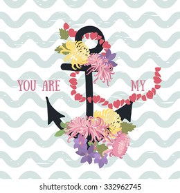 Vector background with flowers chrysanthemum and anchor