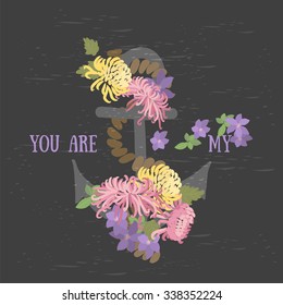Vector background with flowers chrysanthemum and anchor