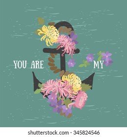Vector background with flowers chrysanthemum and anchor