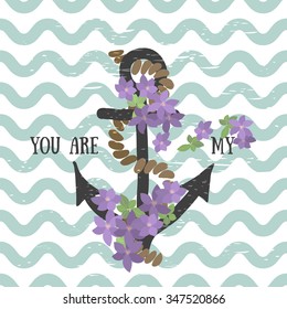 Vector background with flowers Clematis  and anchor