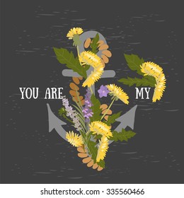 Vector background with flowers Dandelion and anchor 