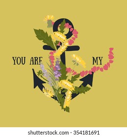 Vector background with flowers Dandelion and anchor 