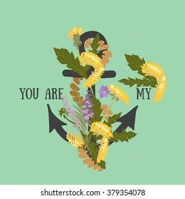 Vector background with flowers Dandelion and anchor 