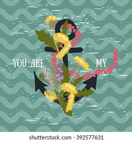 Vector background with flowers Dandelion and anchor 