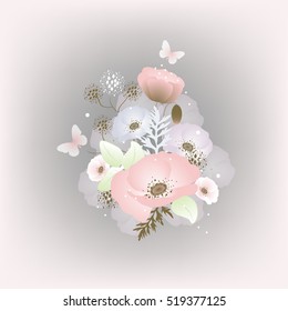 Vector background with flowers for design. Wedding card or invitation with abstract floral background. Abstract greeting card.