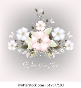 Vector background with flowers for design. Wedding card or invitation with abstract floral background. Abstract greeting card.