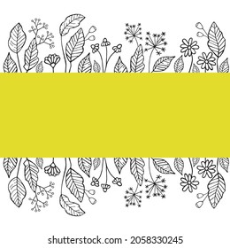 Vector background with flowers doodle illustration. Yellow and black. Vector illustration. 