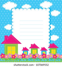 vector background with flowers and a home for children