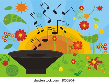 Vector background with flowers, leaves and tones